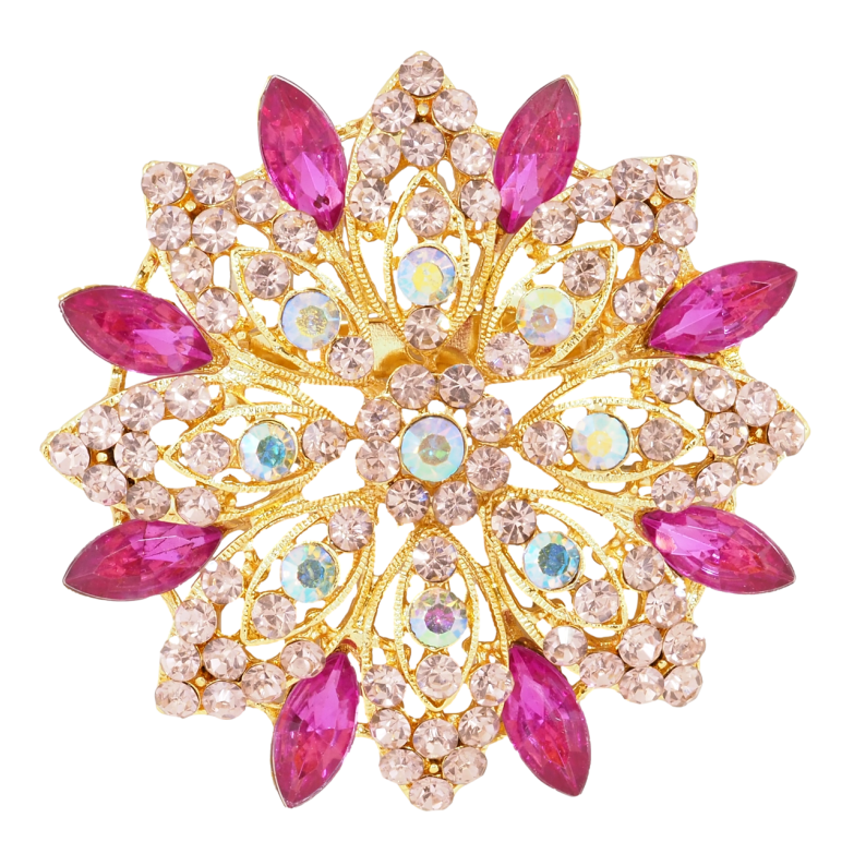 Брошка Квітка з рожевими стразами фото №5