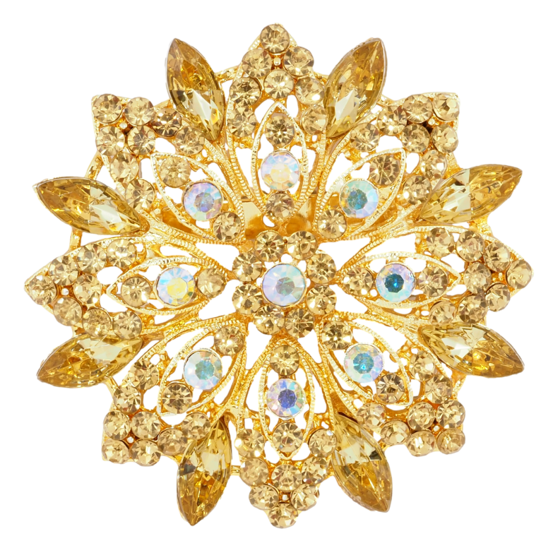 Брошь Цветок с золотистыми стразами фото №1 Брошь Цветок с золотистыми стразами фото №1