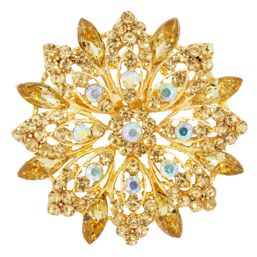 Брошка Квітка з золотистими стразами фото №1 Брошка Квітка з золотистими стразами фото №1