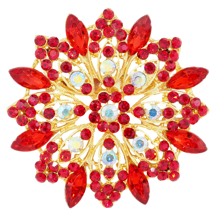 Брошка Квітка з червоними стразами фото №1 Брошка Квітка з червоними стразами фото №1