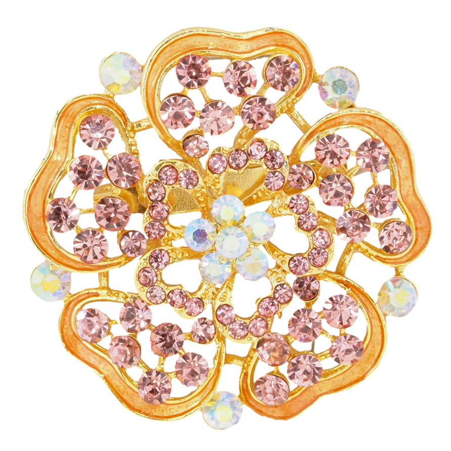 Брошка Квітка з рожевими стразами та помаранчевою емаллю фото №1 Брошка Квітка з рожевими стразами та помаранчевою емаллю фото №1