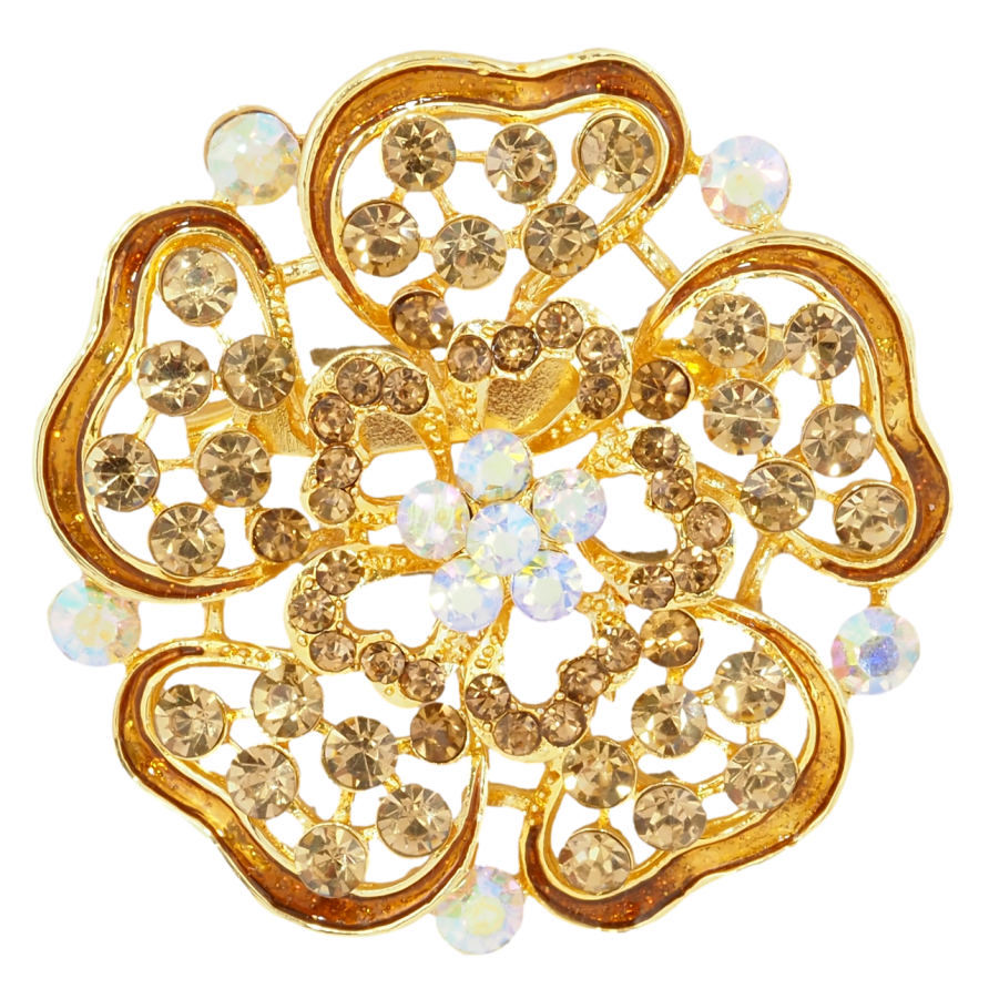 Брошка Квітка із золотистими стразами та емаллю фото №1