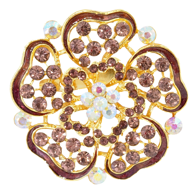 Брошка Квітка з бордовими стразами та емаллю фото №25 Брошка Квітка з бордовими стразами та емаллю фото №25
