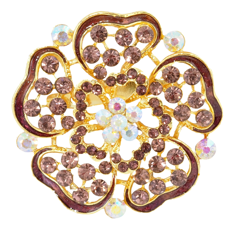 Брошь Цветок с бордовыми стразами и эмалью фото №1