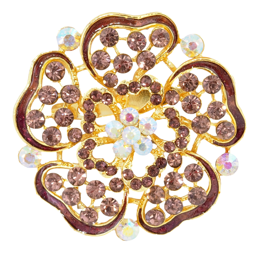 Брошка Квітка з бордовими стразами та емаллю фото №1