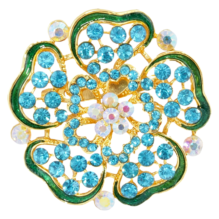 Брошка Квітка з бірюзовими стразами та зеленою емаллю фото №21 Брошка Квітка з бірюзовими стразами та зеленою емаллю фото №21