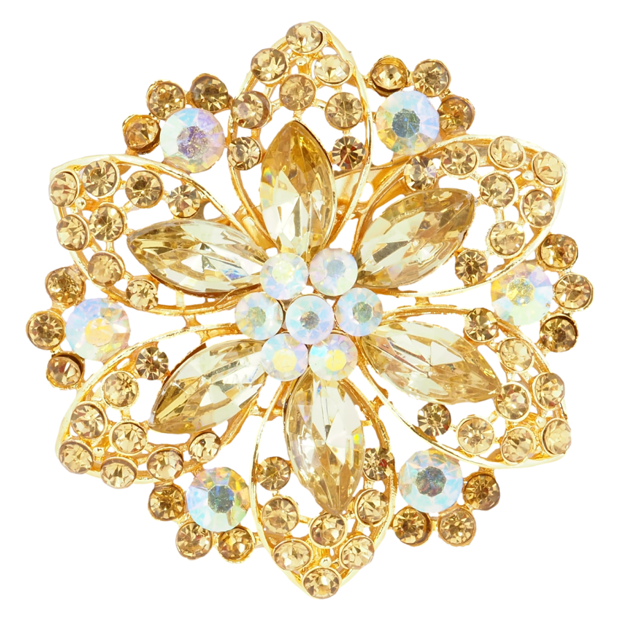 Брошь Цветок с золотистыми стразами фото №1 Брошь Цветок с золотистыми стразами фото №1