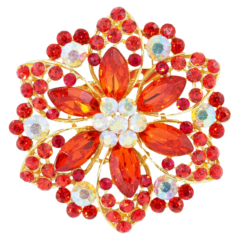 Брошь Цветок с красными стразами фото №1
