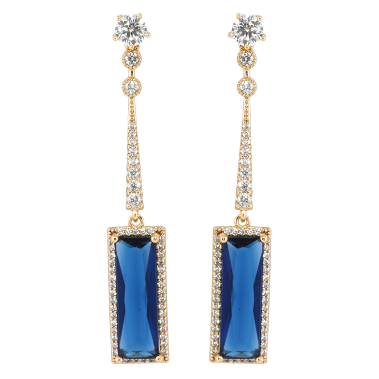 Сережки Xuping Позолота 18K пусети Підвіски з синіми фіанітами та цирконієм фото №1