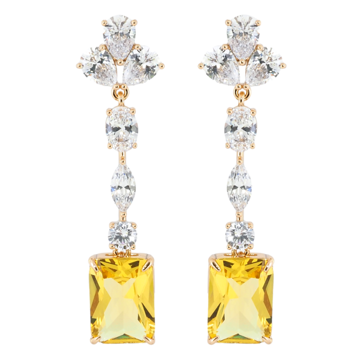 Сережки Xuping Позолота 18K пусети Кришталеві підвіски з жовтими фіанітами фото №6