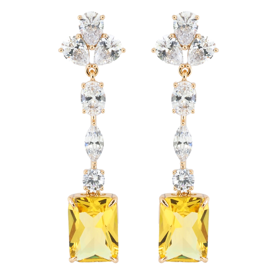 Серьги Xuping Позолота 18K пусеты Кристальные подвески с желтыми фианитами фото №1