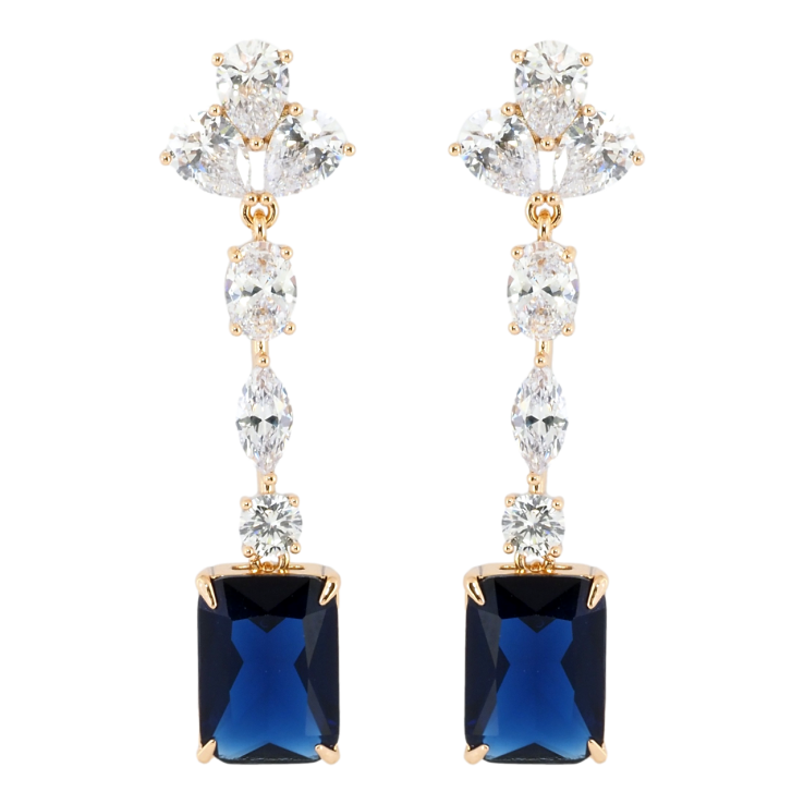 Сережки Xuping Позолота 18K пусети Кришталеві підвіски з синіми фіанітами фото №5