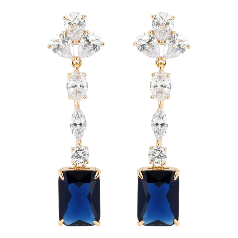 Сережки Xuping Позолота 18K пусети Кришталеві підвіски з синіми фіанітами фото №1 Сережки Xuping Позолота 18K пусети Кришталеві підвіски з синіми фіанітами фото №1