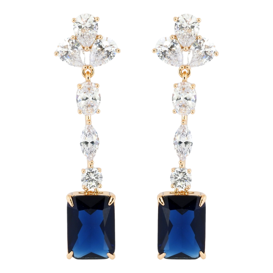 Серьги Xuping Позолота 18K пусеты Кристальные подвески с синими фианитами фото №1