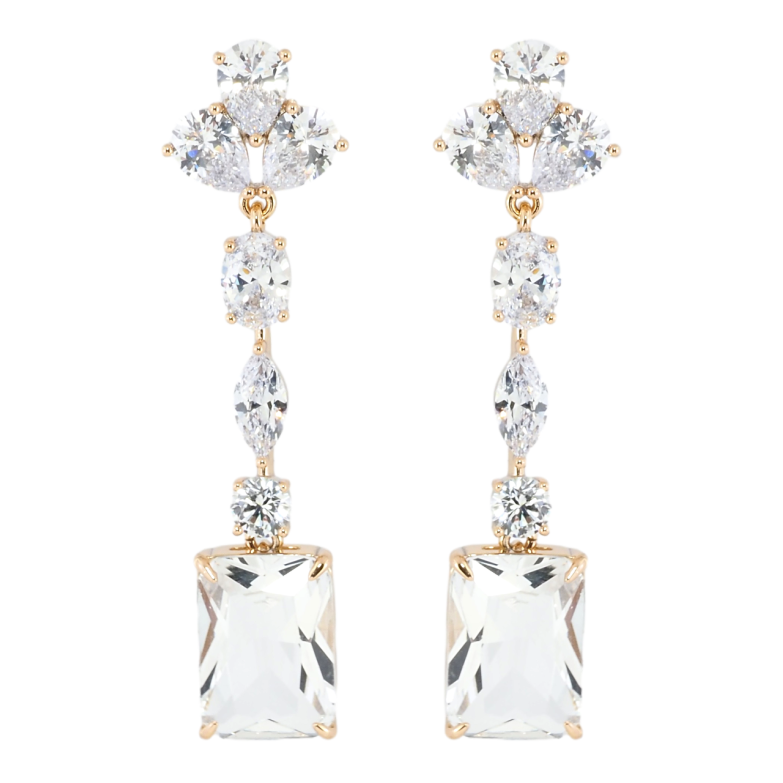 Сережки Xuping Позолота 18K пусети Кришталеві підвіски з фіанітами фото №1 Сережки Xuping Позолота 18K пусети Кришталеві підвіски з фіанітами фото №1