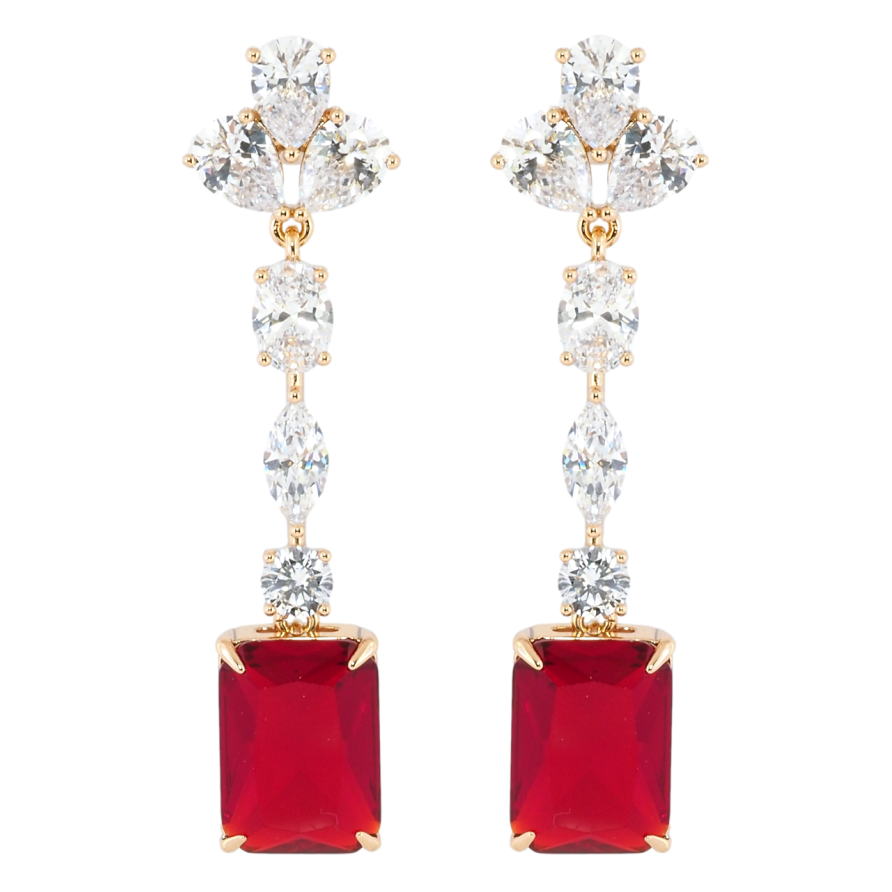 Серьги Xuping Позолота 18K пусеты Кристальные подвески с красными фианитами фото №1