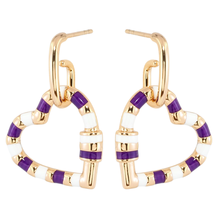 Сережки Xuping Позолота 18K пусети Сердечка з біло-бузковою емаллю фото №3