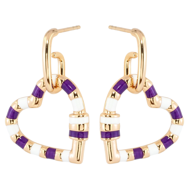 Сережки Xuping Позолота 18K пусети Сердечка з біло-бузковою емаллю фото №10