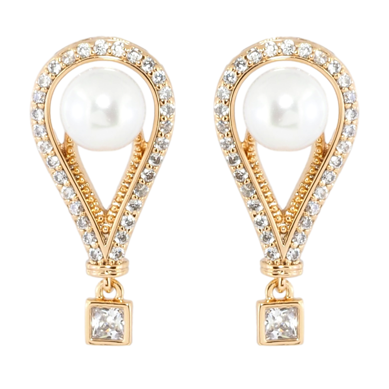 Сережки Xuping Позолота 18K пусети Декоративні підвіски з цирконієм і перлами фото №1 Сережки Xuping Позолота 18K пусети Декоративні підвіски з цирконієм і перлами фото №1
