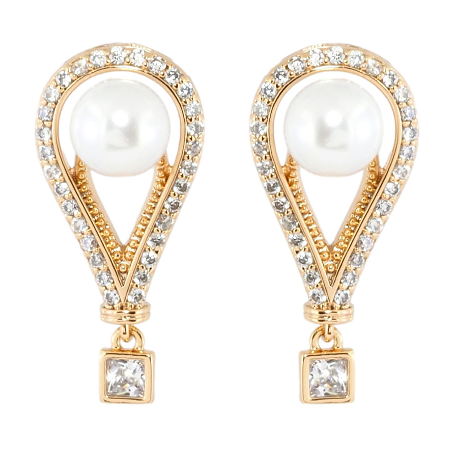 Сережки Xuping Позолота 18K пусети Декоративні підвіски з цирконієм і перлами фото №1 Сережки Xuping Позолота 18K пусети Декоративні підвіски з цирконієм і перлами фото №1