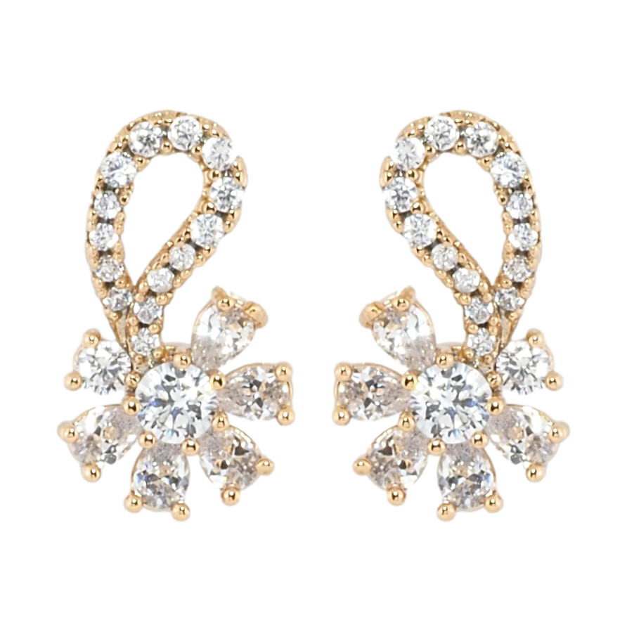 Серьги Xuping Позолота 18K пусеты Цветочки с цирконием фото №1 Серьги Xuping Позолота 18K пусеты Цветочки с цирконием фото №1