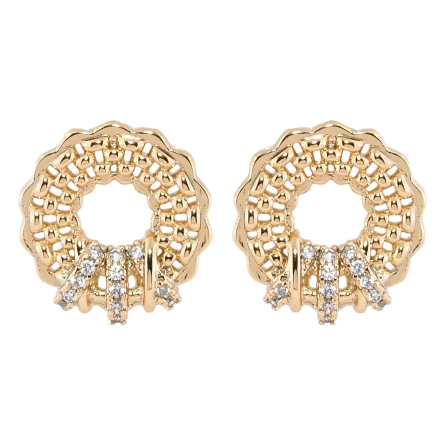 Сережки Xuping Позолота 18K пусети Різьблені колечка з цирконієм фото №1