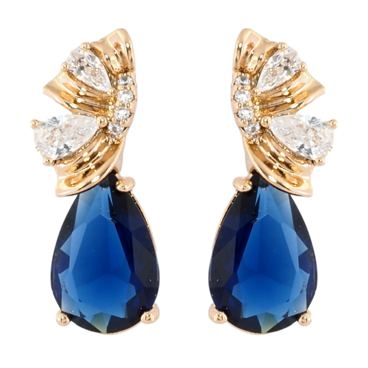 Сережки Xuping Позолота 18K пусети Декоративний візерунок із синіми фіанітами фото №6