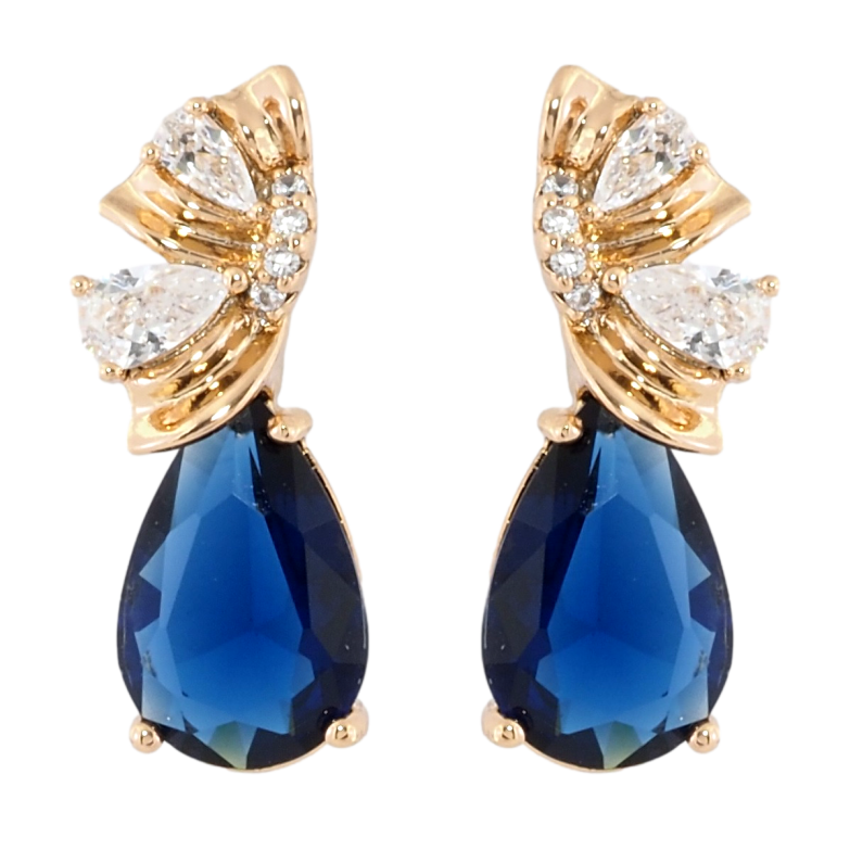 Серьги Xuping Позолота 18K пусеты Декоративный узор с синими фианитами фото №2 Серьги Xuping Позолота 18K пусеты Декоративный узор с синими фианитами фото №2