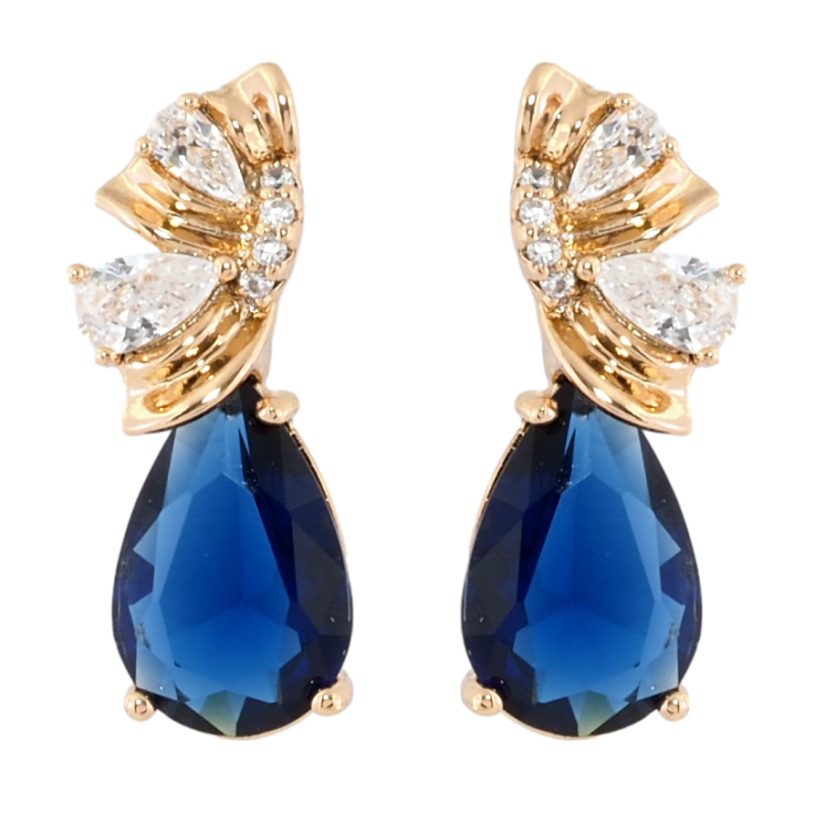 Сережки Xuping Позолота 18K пусети Декоративний візерунок із синіми фіанітами фото №1 Сережки Xuping Позолота 18K пусети Декоративний візерунок із синіми фіанітами фото №1