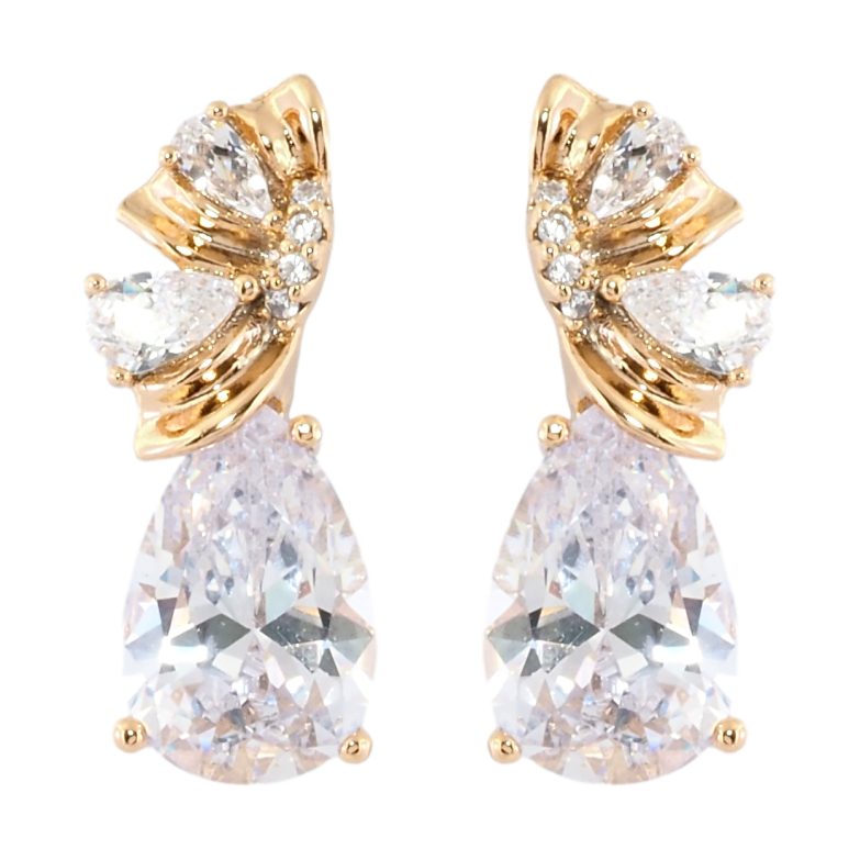 Сережки Xuping Позолота 18K пусети Декоративний візерунок з фіанітами фото №1 Сережки Xuping Позолота 18K пусети Декоративний візерунок з фіанітами фото №1