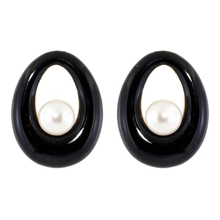 Сережки Xuping Позолота 18K пусети Чорні крапельки з емаллю та перлами фото №9