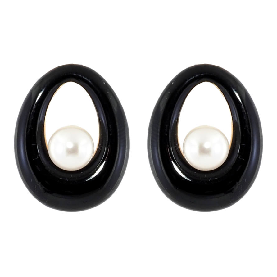 Сережки Xuping Позолота 18K пусети Чорні крапельки з емаллю та перлами фото №1