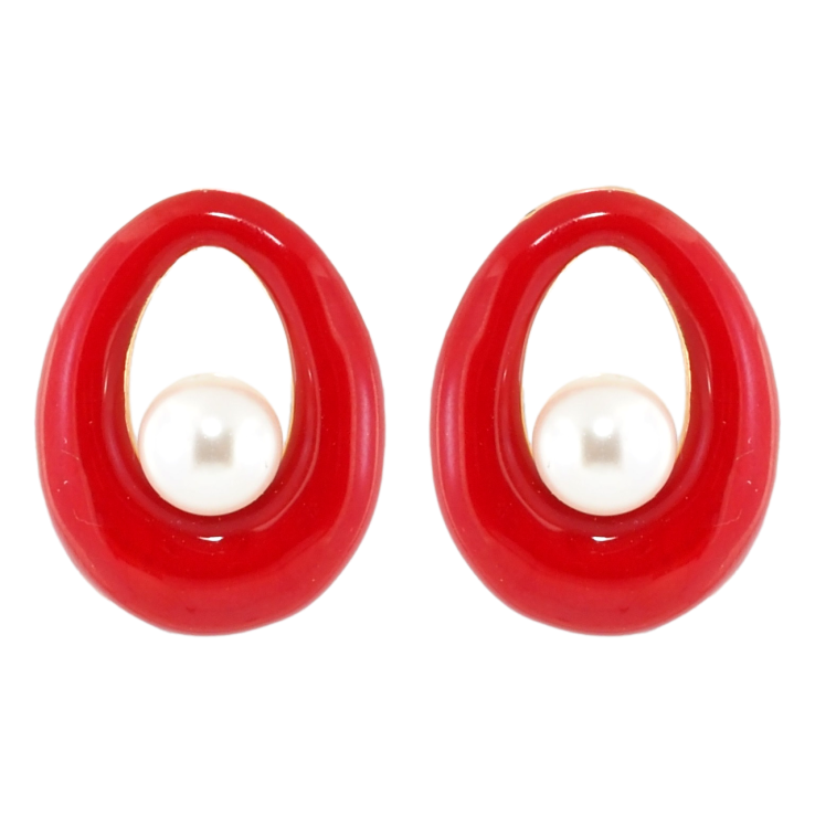 Серьги Xuping Позолота 18K пусеты Красные капельки с эмалью и жемчугом фото №17