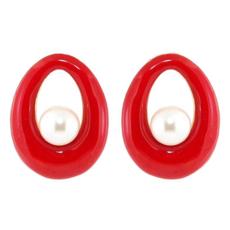 Серьги Xuping Позолота 18K пусеты Красные капельки с эмалью и жемчугом фото №1