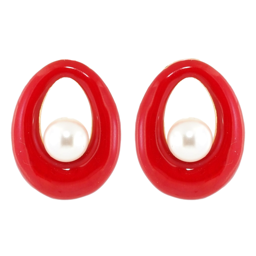 Серьги Xuping Позолота 18K пусеты Красные капельки с эмалью и жемчугом фото №1