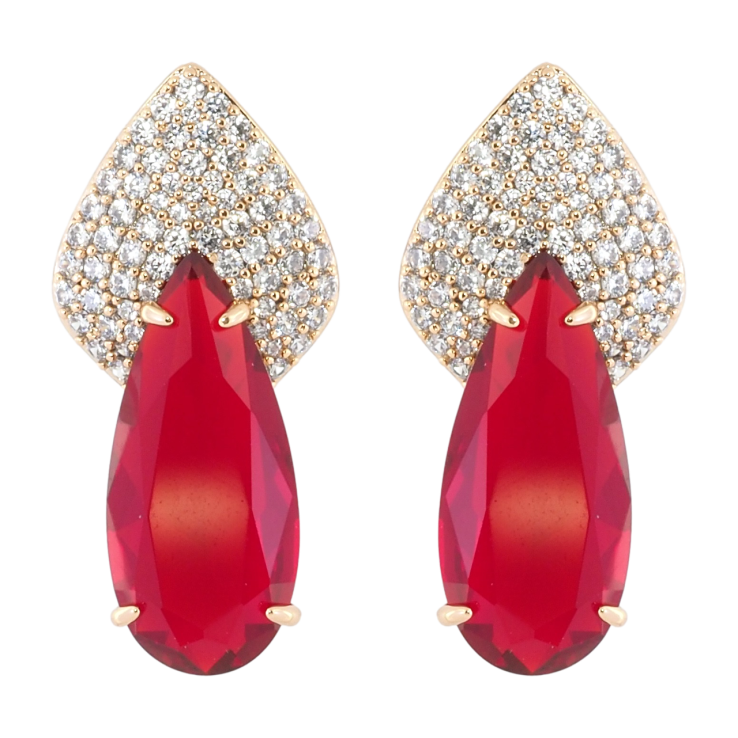 Сережки Xuping Позолота 18K пусети Візерунок з інкрустацією цирконієм і червоним фіанітом фото №19