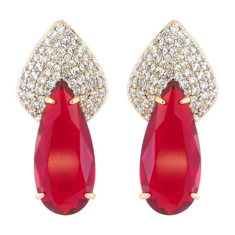 Сережки Xuping Позолота 18K пусети Візерунок з інкрустацією цирконієм і червоним фіанітом фото №1