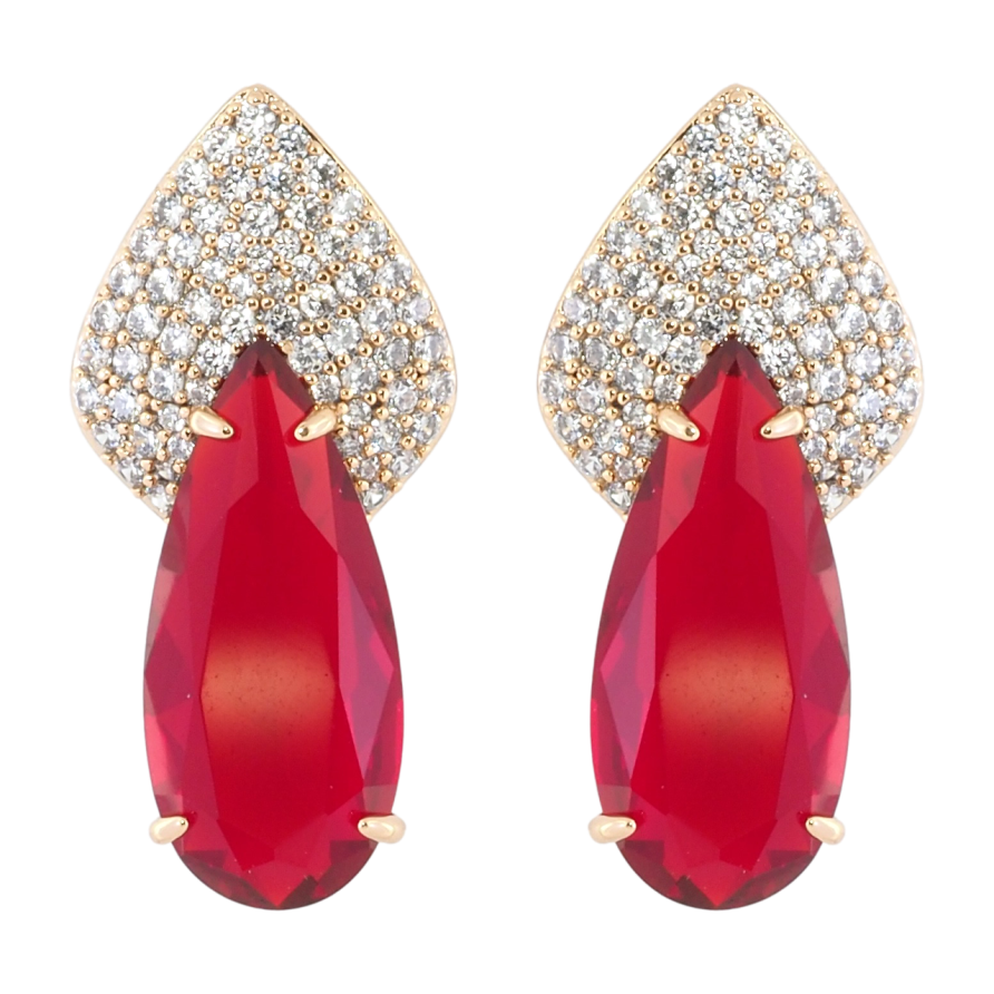 Сережки Xuping Позолота 18K пусети Візерунок з інкрустацією цирконієм і червоним фіанітом фото №1