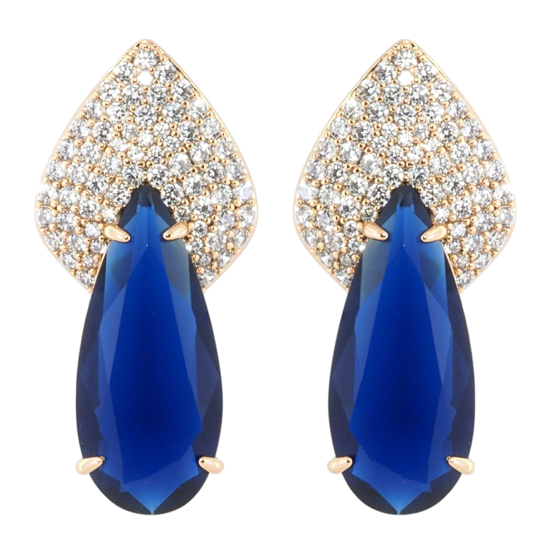 Серьги Xuping Позолота 18K пусеты Узор с инкрустацией цирконием и синим фианитом фото №1