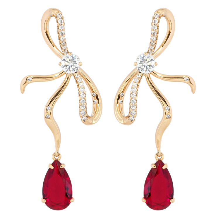 Сережки Xuping Позолота 18K пусети Банти з червоними фіанітами фото №22