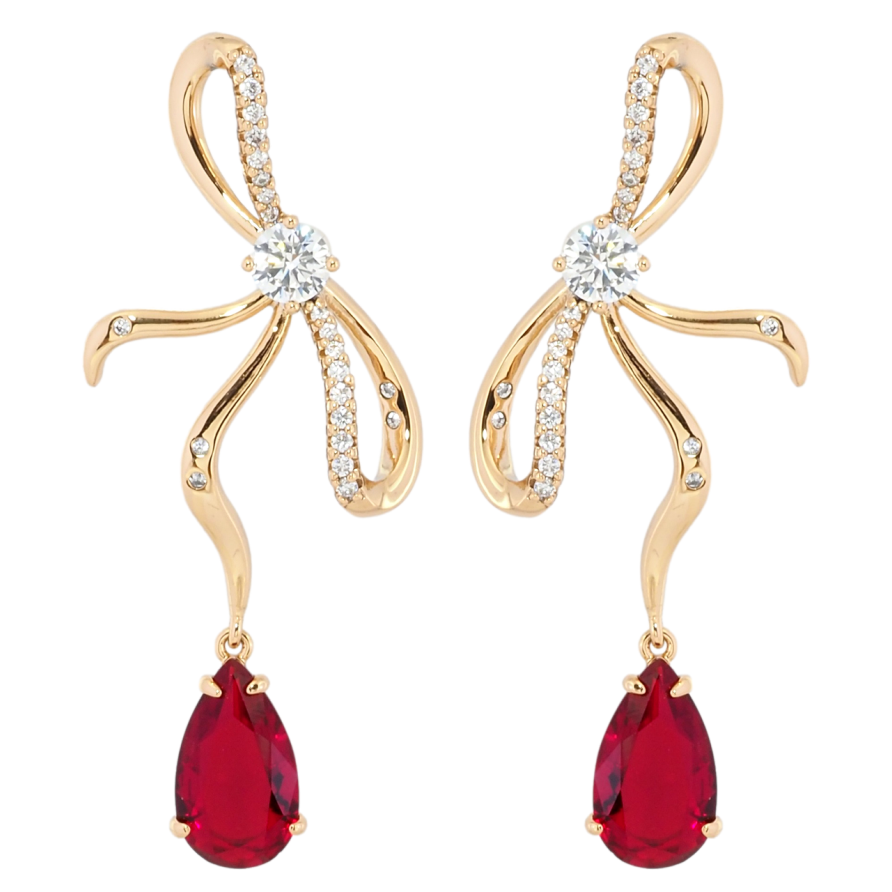 Сережки Xuping Позолота 18K пусети Банти з червоними фіанітами фото №1 Сережки Xuping Позолота 18K пусети Банти з червоними фіанітами фото №1