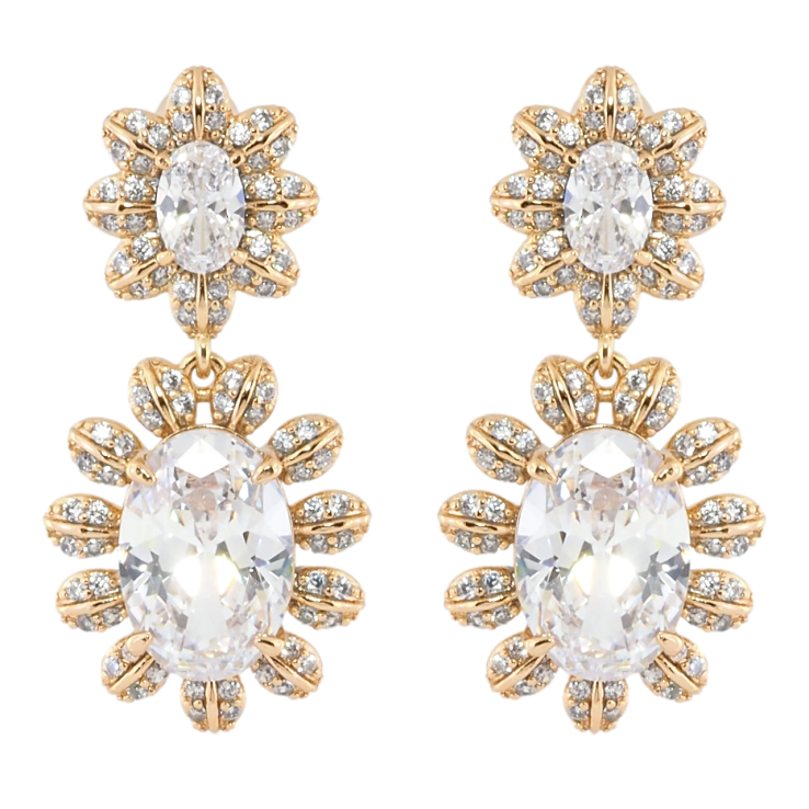 Сережки Xuping Позолота 18K пусети Дві квіточки з кристалами фото №16