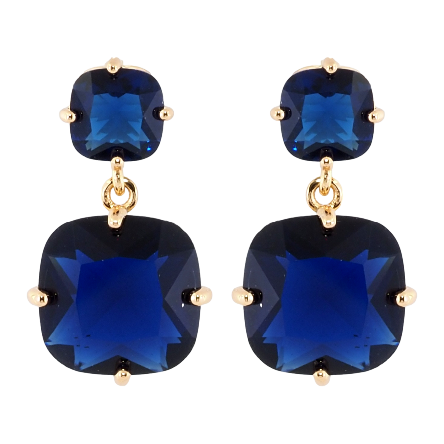 Сережки Xuping Позолота 18K пусети Два синіх фіаніти фото №1