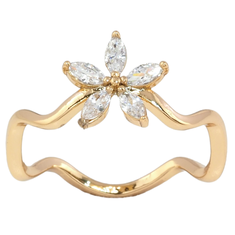 Каблучка Xuping Позолота 18K Хвиля з кришталевою квіточкою фото №1