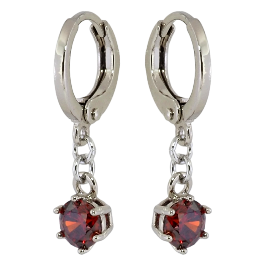 Серьги Xuping Родий подвески на колечках Красные фианиты ø 5мм фото №1