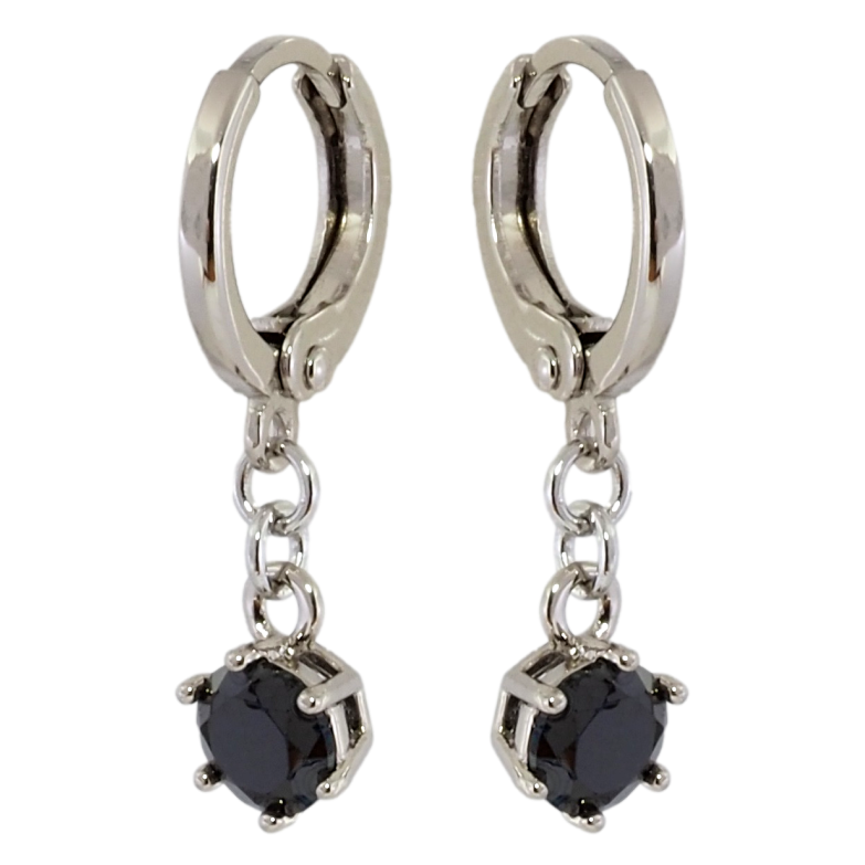 Серьги Xuping Родий подвески на колечках Черные фианиты ø 5мм фото №1