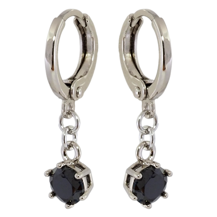 Серьги Xuping Родий подвески на колечках Черные фианиты ø 5мм фото №1
