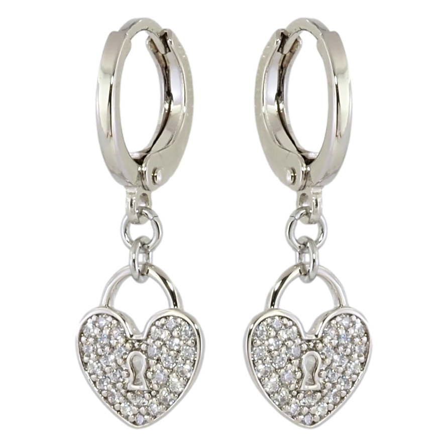 Серьги Xuping Родий подвески на колечках Сердечки-замочки с цирконием фото №1