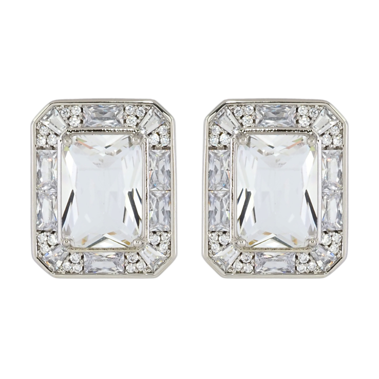 Серьги Xuping Родий пусеты Фианит в обрамлении циркония фото №9