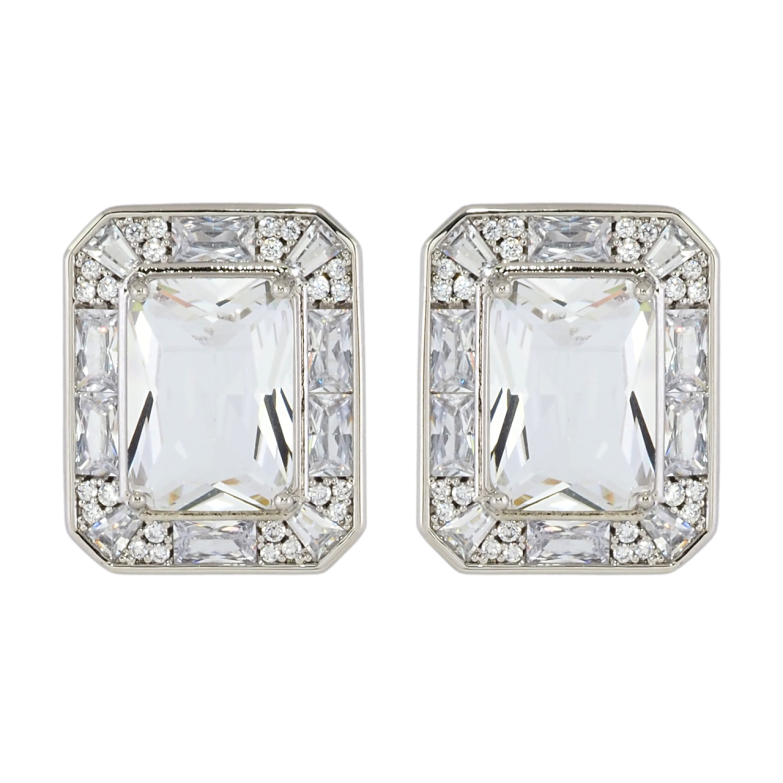 Серьги Xuping Родий пусеты Фианит в обрамлении циркония фото №2 Серьги Xuping Родий пусеты Фианит в обрамлении циркония фото №2